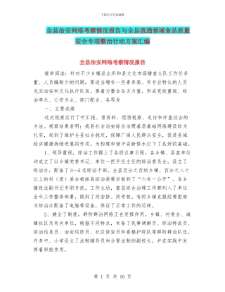 全县治安网络考察情况报告与全县流通领域食品质量安全专项整治行动方案汇编