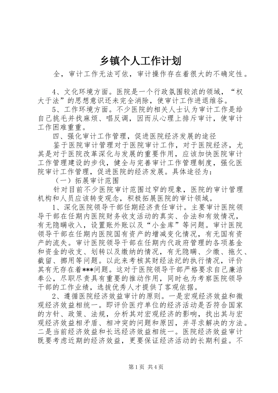 乡镇个人工作计划 _第1页