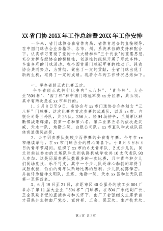 XX省门协20XX年工作总结暨20XX年工作安排