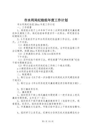 市水利局纪检组年度工作计划 