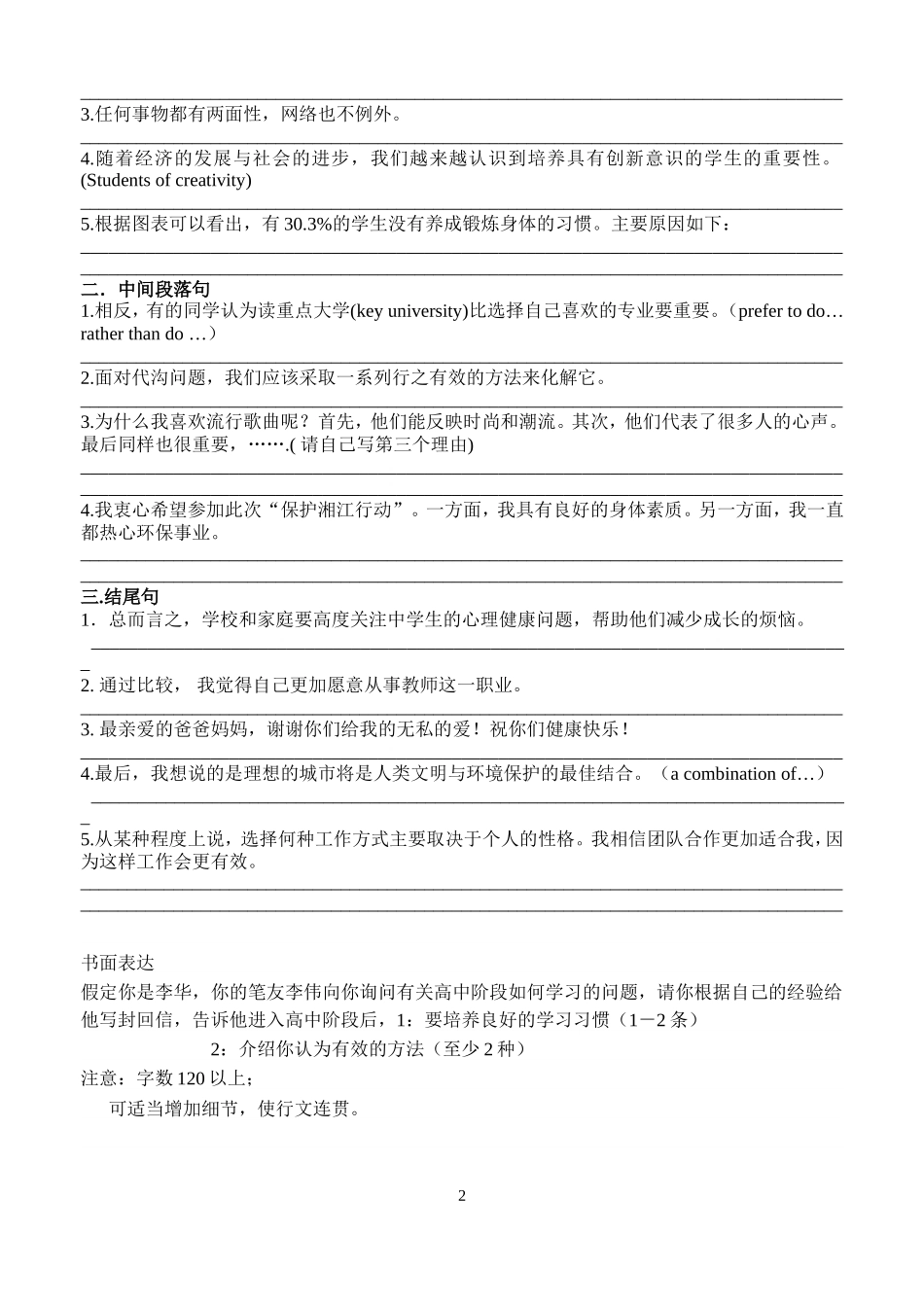 高考英语作文加分句型_第2页