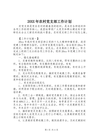 20XX年农村党支部工作计划 