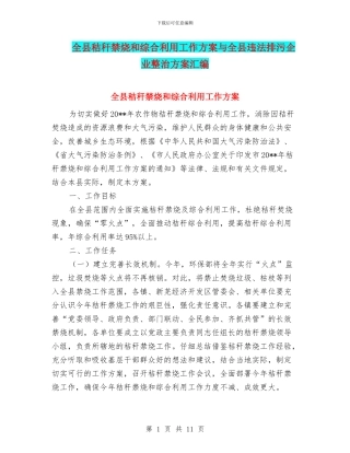 全县秸秆禁烧和综合利用工作方案与全县违法排污企业整治方案汇编