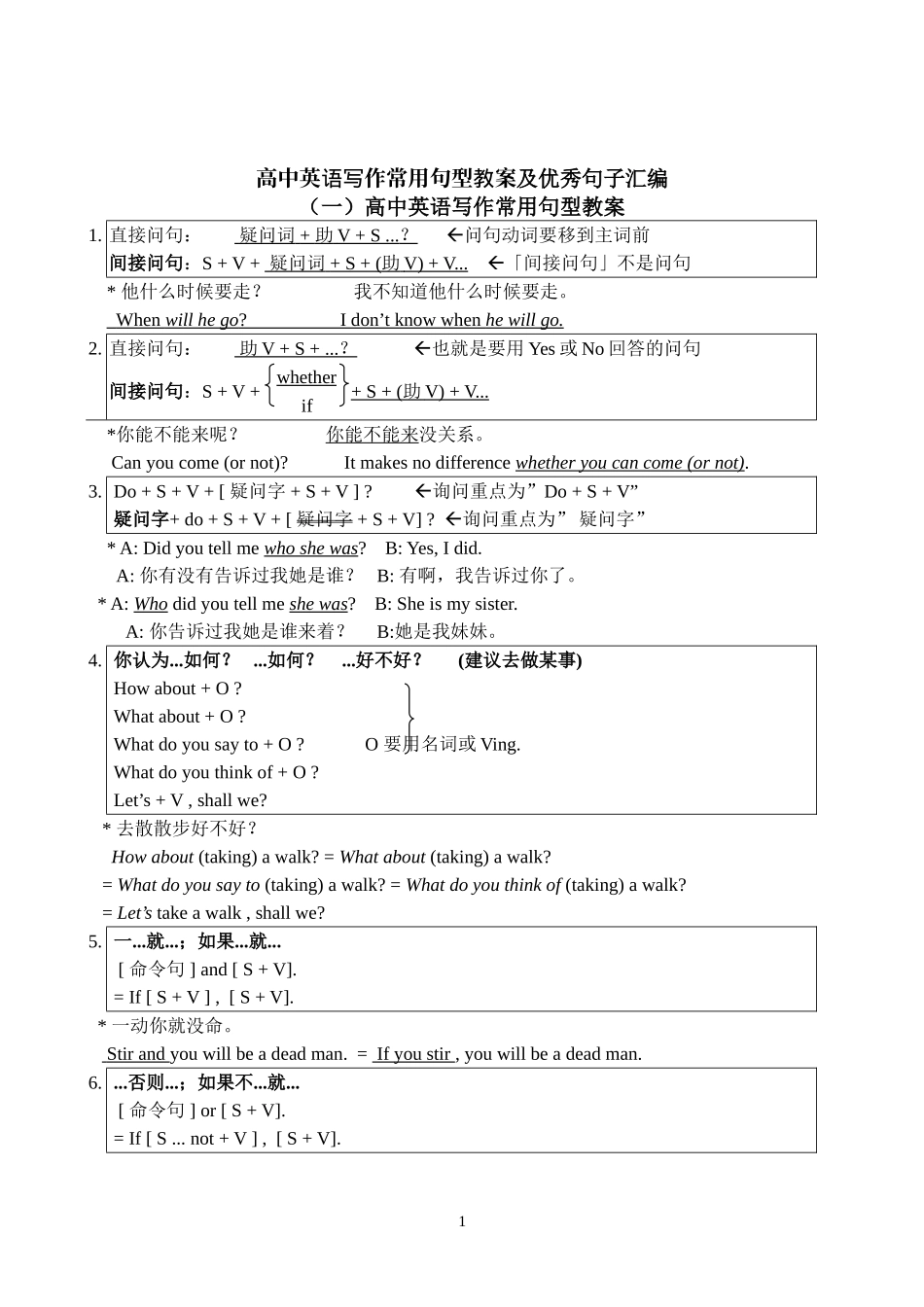 高中英语写作常用句型教案及优秀句子汇编_第1页