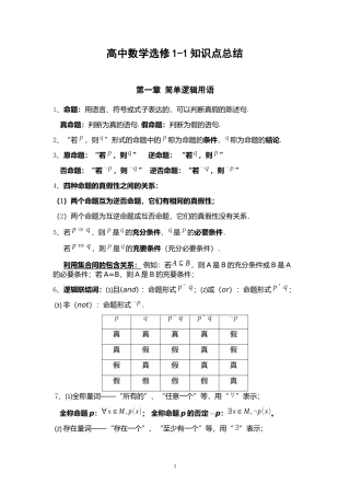 高中数学选修1-1知识点归纳1#