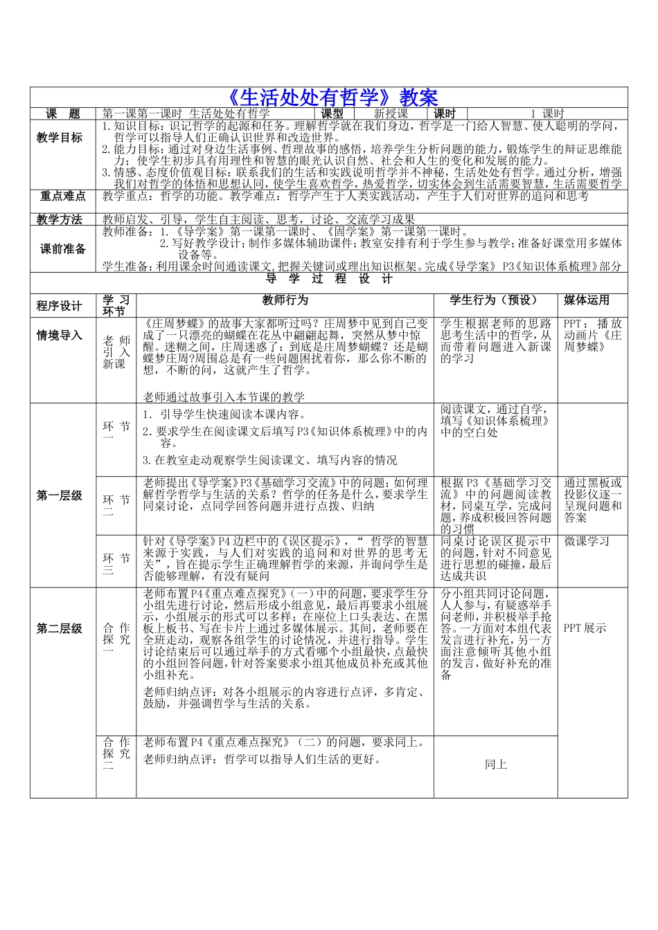 高中政治必修4第一单元11《生活处处有哲学》教案_第1页