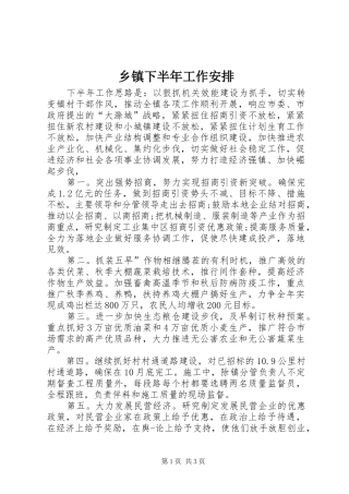 乡镇下半年工作安排 