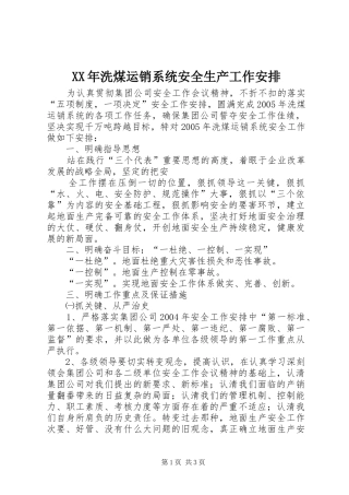 XX年洗煤运销系统安全生产工作安排 