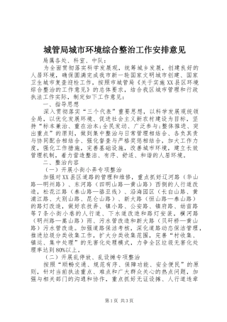 城管局城市环境综合整治工作安排意见 