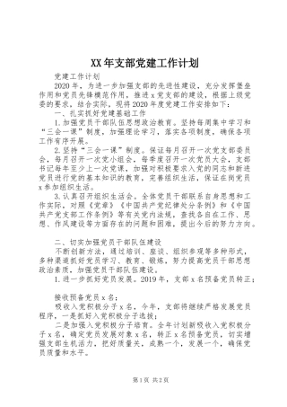 XX年支部党建工作计划 