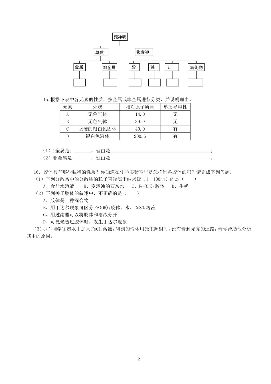 高一化学必修一第二章同步练习(附答案)(1)_第2页