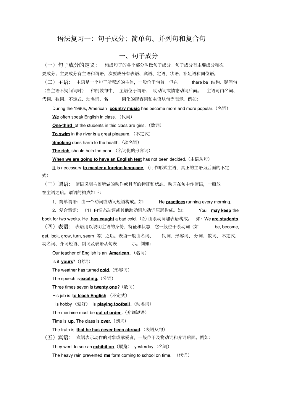 人教版高中英语语法一句子成分_第1页