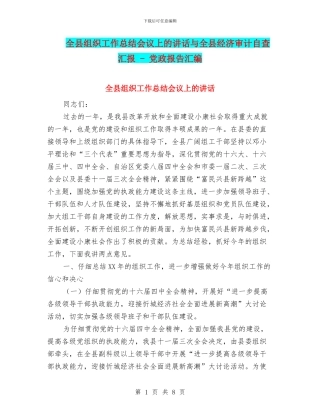 全县组织工作总结会议上的讲话与全县经济审计自查汇报