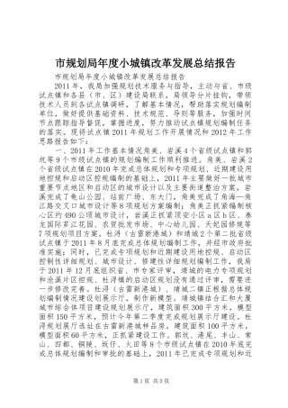 市规划局年度小城镇改革发展总结报告 