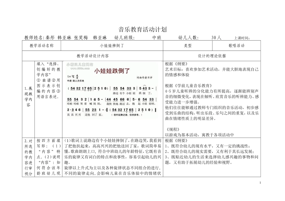 音乐教案：小哇哇摔倒了_第1页