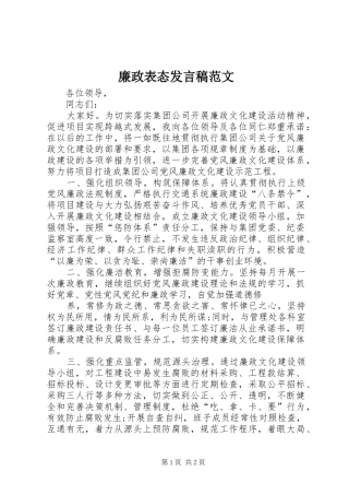 廉政表态发言稿范文