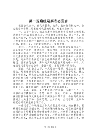 第二巡察组巡察表态发言