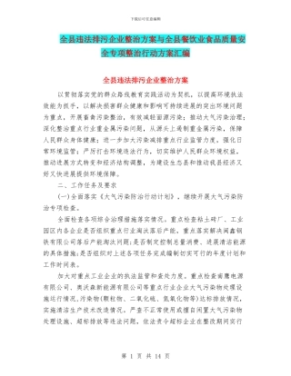 全县违法排污企业整治方案与全县餐饮业食品质量安全专项整治行动方案汇编