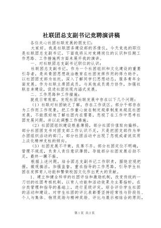 社联团总支副书记竞聘演讲稿