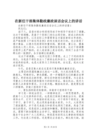 在新任干部集体勤政廉政谈话会议上的讲话
