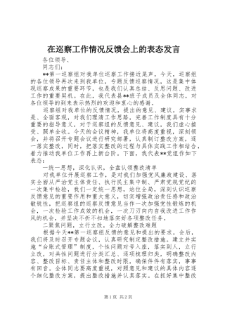在巡察工作情况反馈会上的表态发言