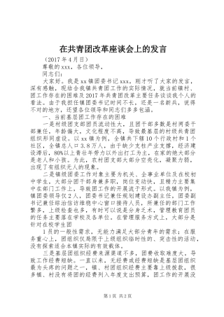 在共青团改革座谈会上的发言