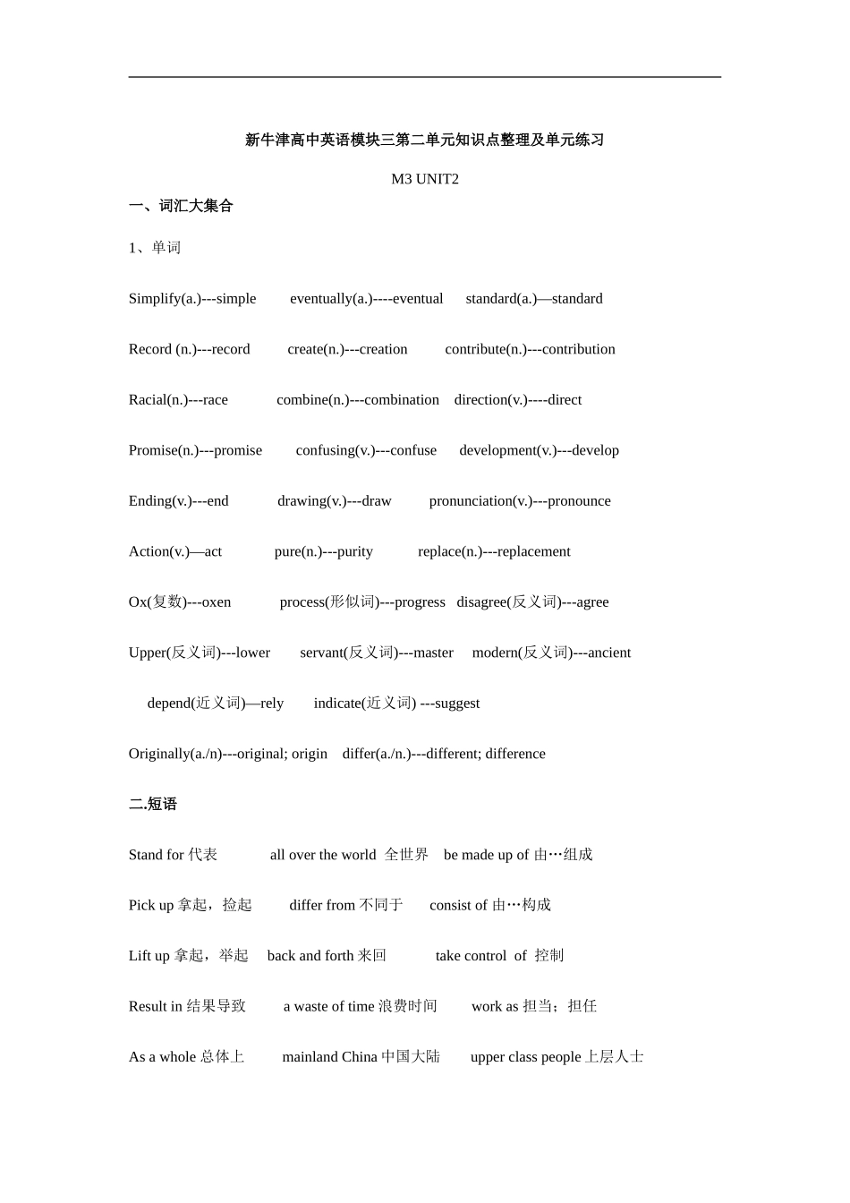 牛津高中英语模块三第二单元知识点整理及单元练习(含解析)_第1页