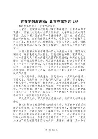 青春梦想演讲稿：让青春在军营飞扬