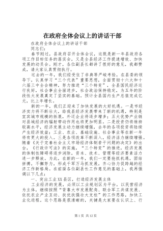 在政府全体会议上的讲话干部