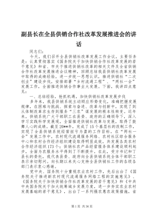 副县长在全县供销合作社改革发展推进会的讲话