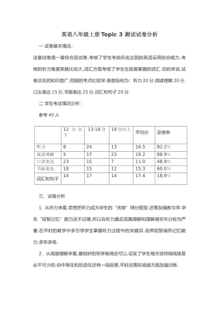 英语八年级上册Topic3测试试卷分析