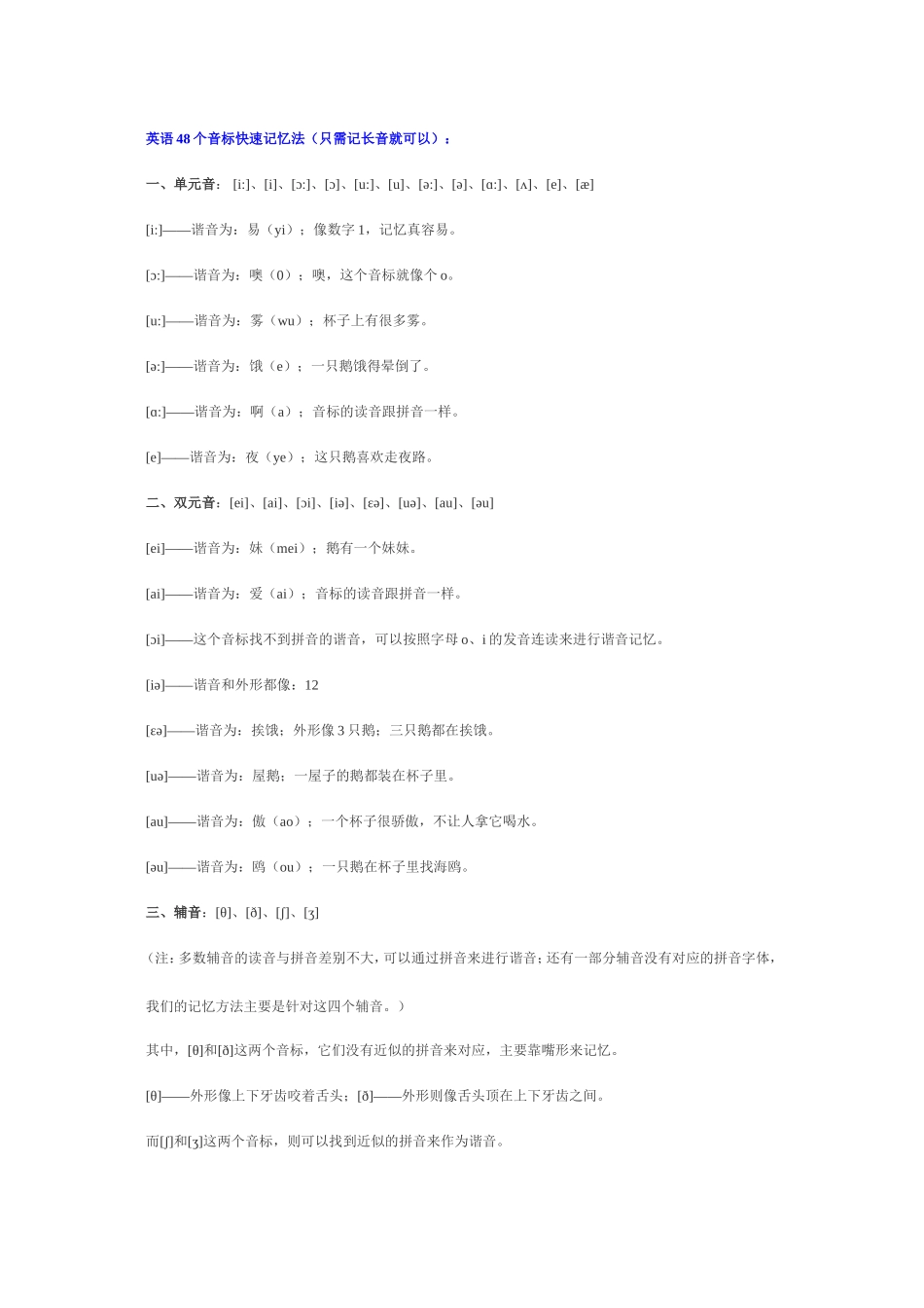 英语48个音标快速记忆法_第1页