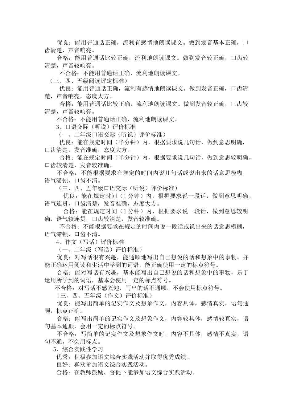 小学语文学科评价方案及评价表1_第2页