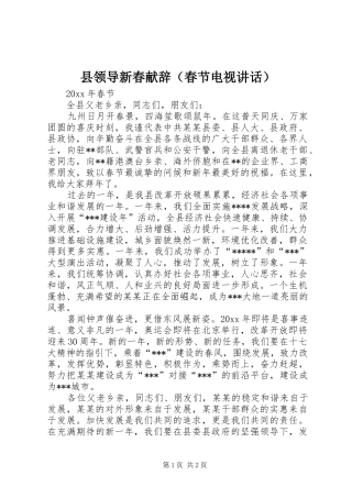 县领导新春献辞（春节电视讲话）