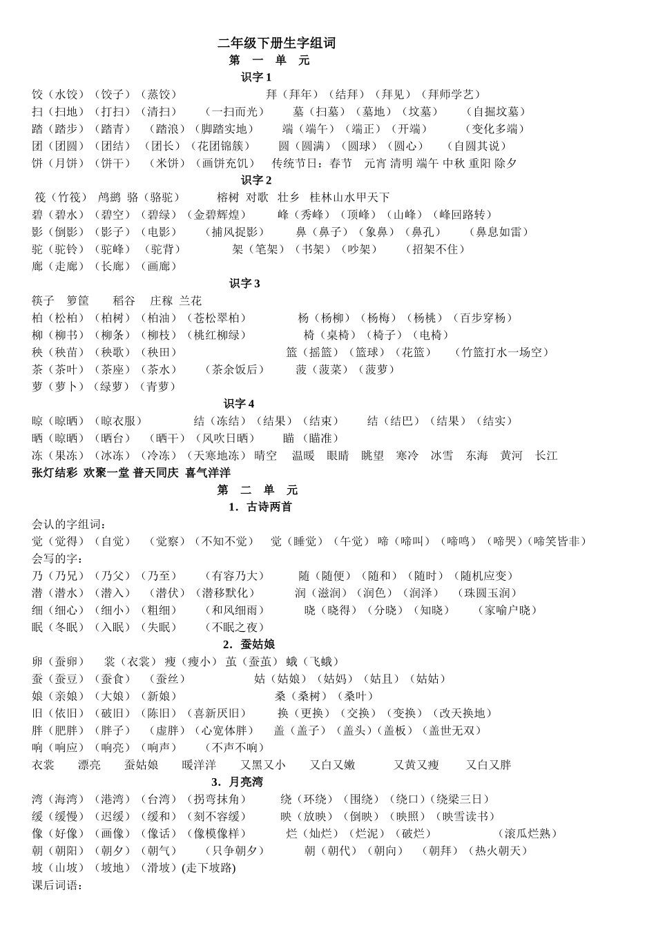 苏教版小学语文二年级下册生字组词_第1页