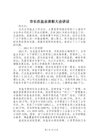 市长在盐业表彰大会讲话