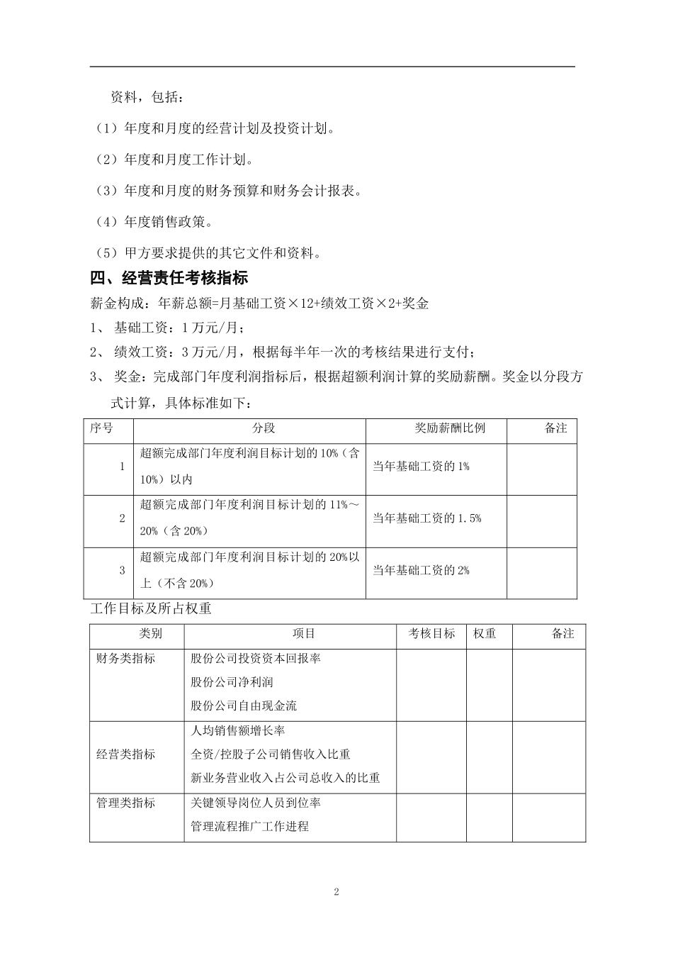 年度经营目标责任书(样本)_第2页