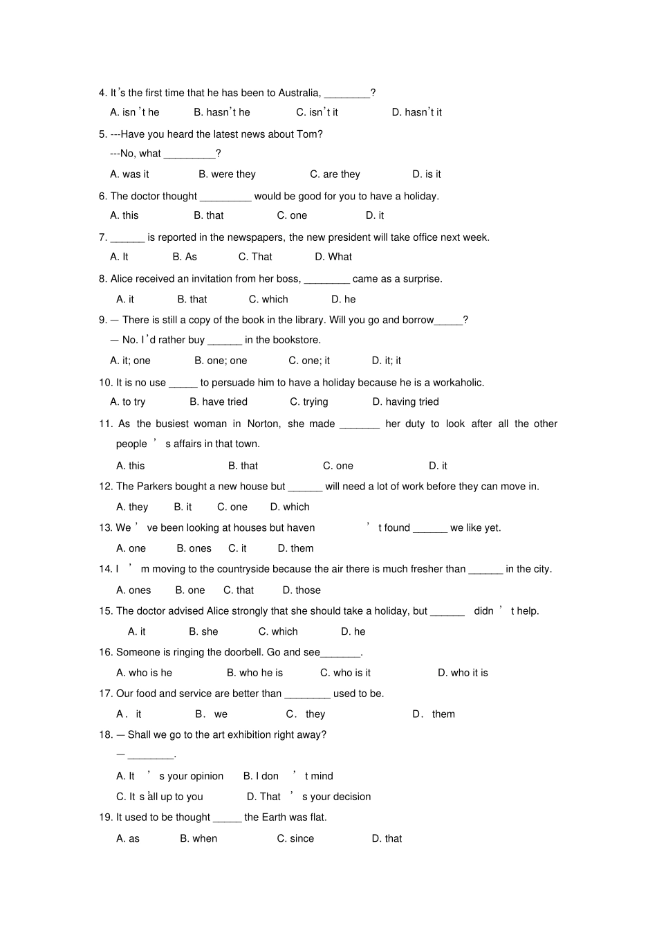 人教版高中英语选修六Unit3Ahealthylife巩固练习it的用法_第2页