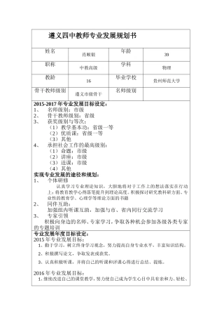 肖顺银---遵义四中教师专业发展规划书