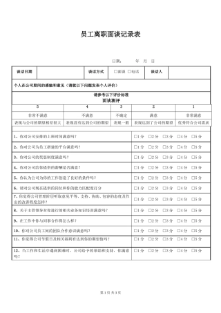 最终员工离职面谈记录表(试用版本)