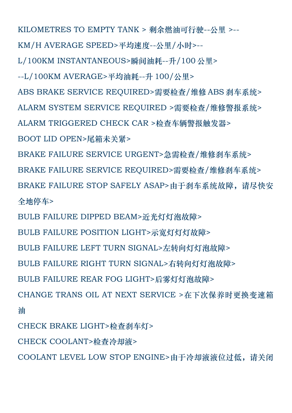 沃尔沃汽车故障对照翻译_第1页