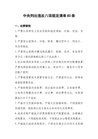 中央列出违反八项规定清单80条
