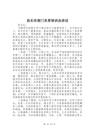 县长在部门负责培训会讲话
