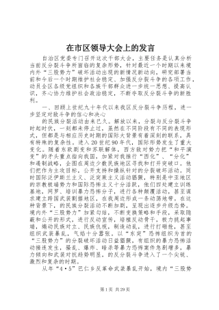 在市区领导大会上的发言