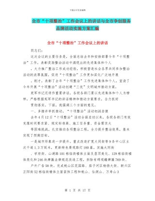 全市“十项整治”工作会议上的讲话与全市争创服务品牌活动实施方案汇编