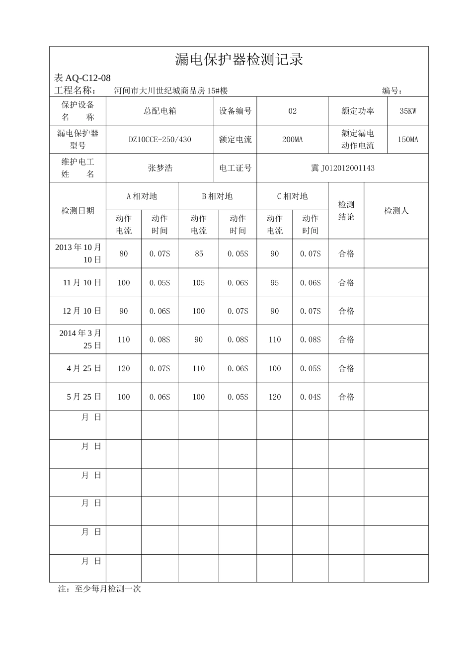 漏电保护器检测记录 (2)_第2页