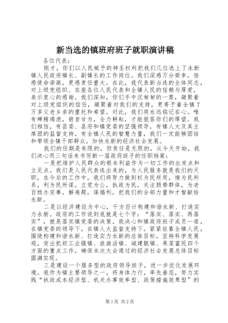 新当选的镇班府班子就职演讲稿