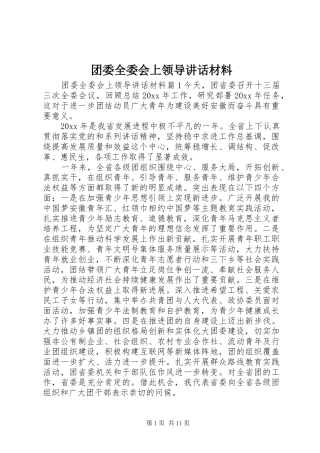 团委全委会上领导讲话材料