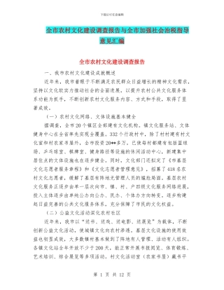 全市农村文化建设调查报告与全市加强社会治税指导意见汇编