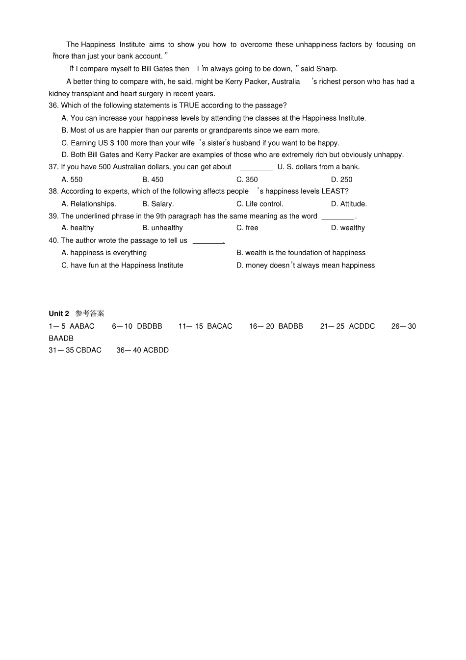 人教版高中英语选修六高二寒假自主练习必修5Unit2含答案_第3页